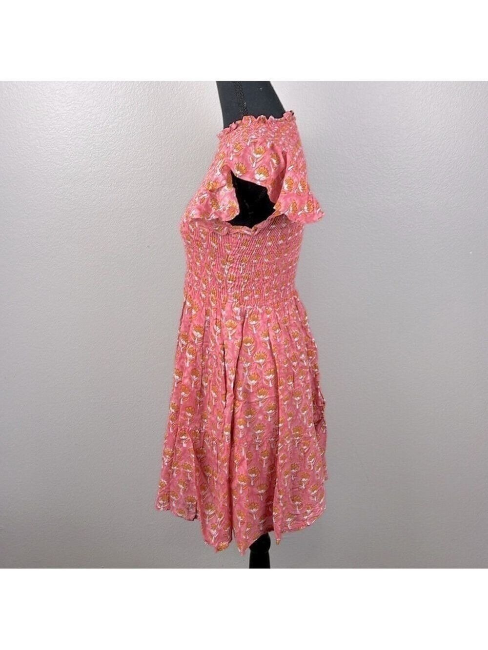 J. Marie Elena Smocked Dress Flutter Sleeves Floral Ruffle Pockets Prairie  S - Picture 7 of 13